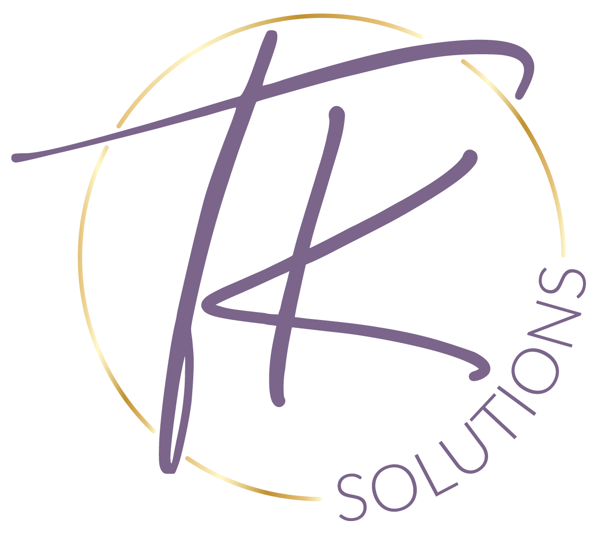 strategic accounting solutions tk solutions logo with purple letters and gold foil circle